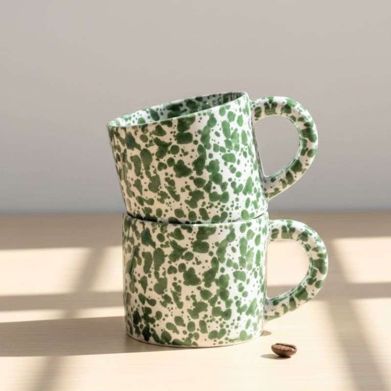 Mugg Prickig Grön- handtag