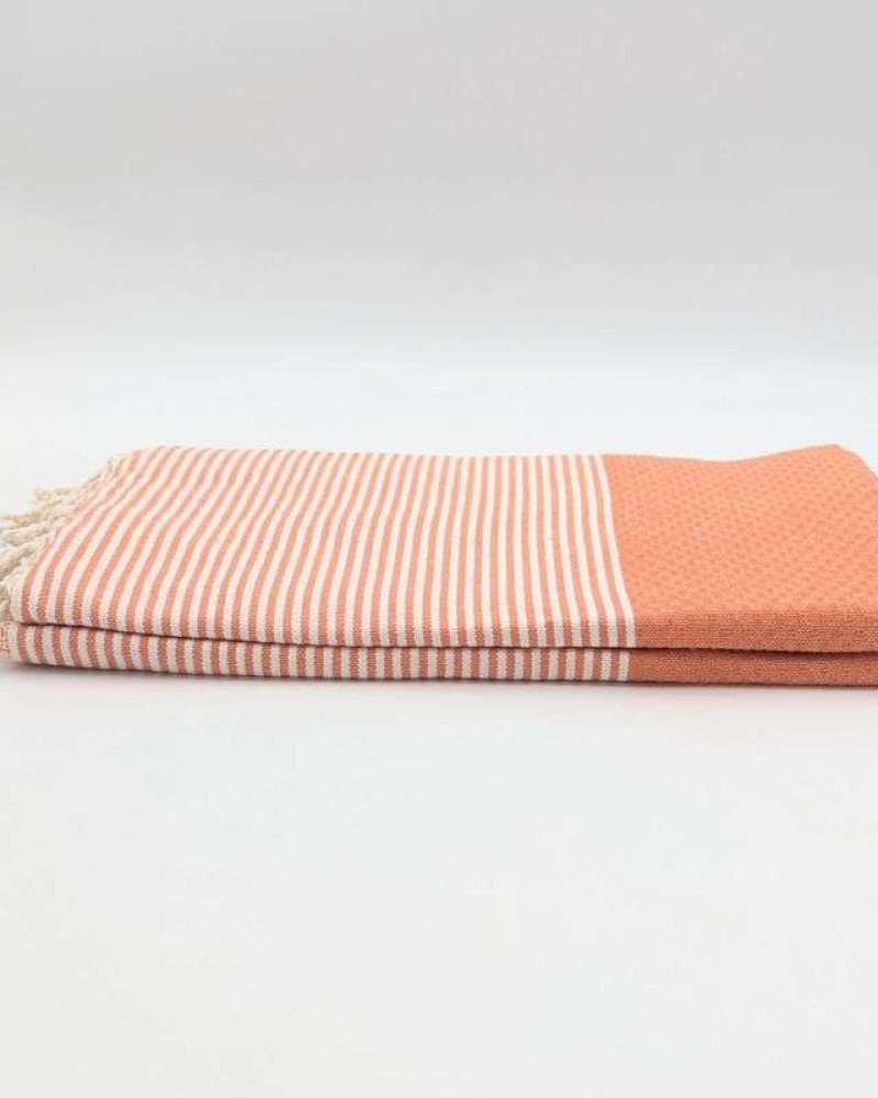 Hamamhandduk Fouta – Orange & Vitrandig Hamamhandduk Fouta – Orange & Vitrandig