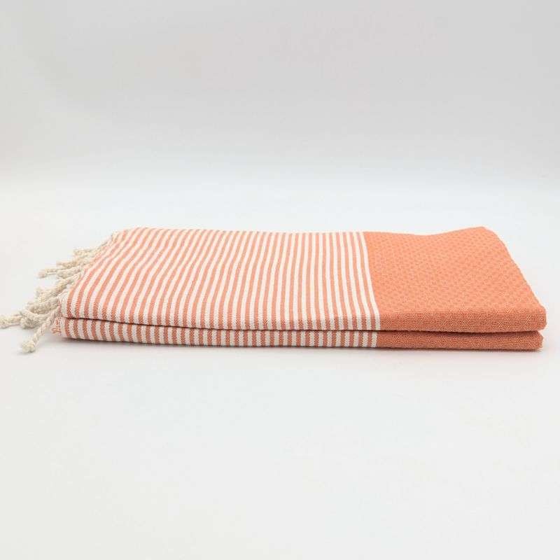 Hamamhandduk Fouta – Orange & Vitrandig Hamamhandduk Fouta – Orange & Vitrandig