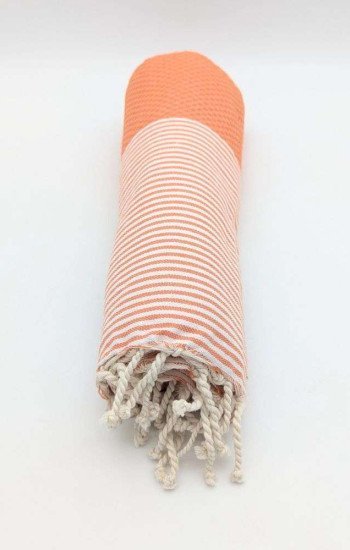 Hamamhandduk Fouta – Orange & Vitrandig Hamamhandduk Fouta – Orange & Vitrandig