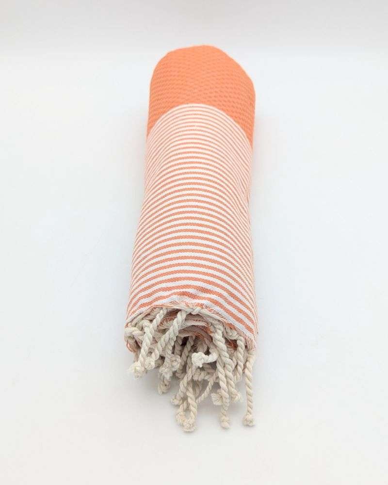 Hamamhandduk Fouta – Orange & Vitrandig Hamamhandduk Fouta – Orange & Vitrandig