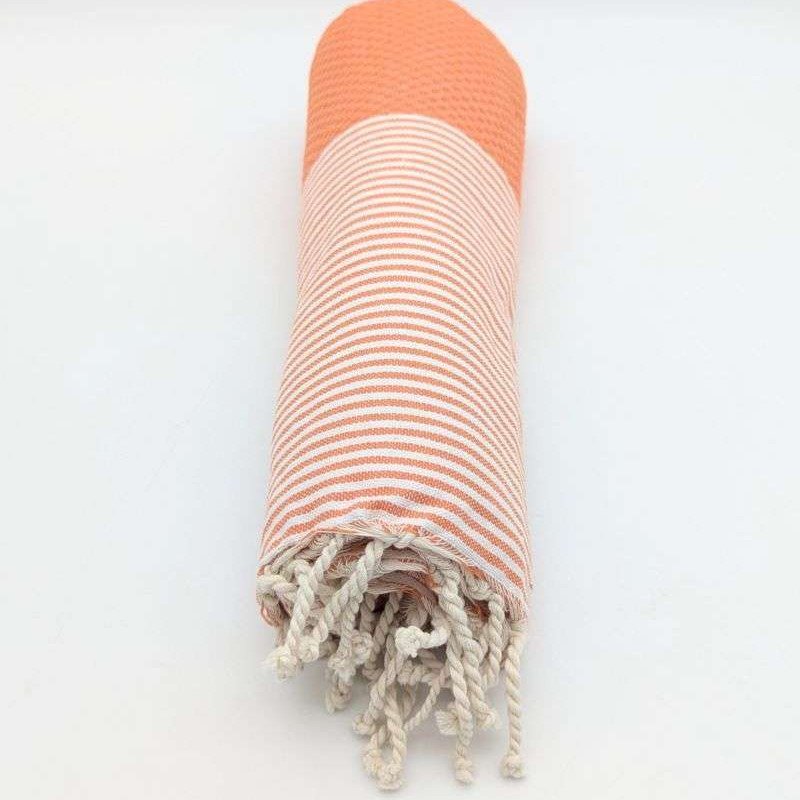 Hamamhandduk Fouta – Orange & Vitrandig Hamamhandduk Fouta – Orange & Vitrandig