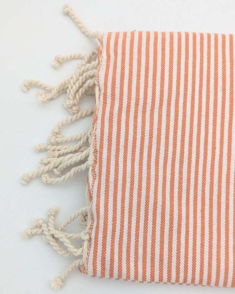 Hamamhandduk Fouta – Orange & Vitrandig Hamamhandduk Fouta – Orange & Vitrandig