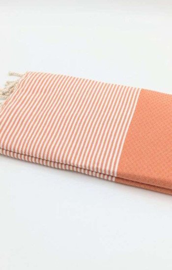 Hamamhandduk Fouta – Orange & Vitrandig Hamamhandduk Fouta – Orange & Vitrandig