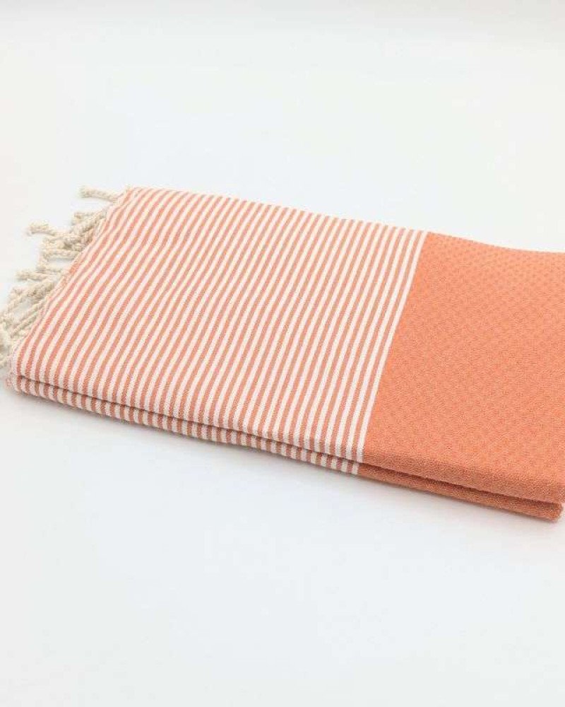 Hamamhandduk Fouta – Orange & Vitrandig Hamamhandduk Fouta – Orange & Vitrandig