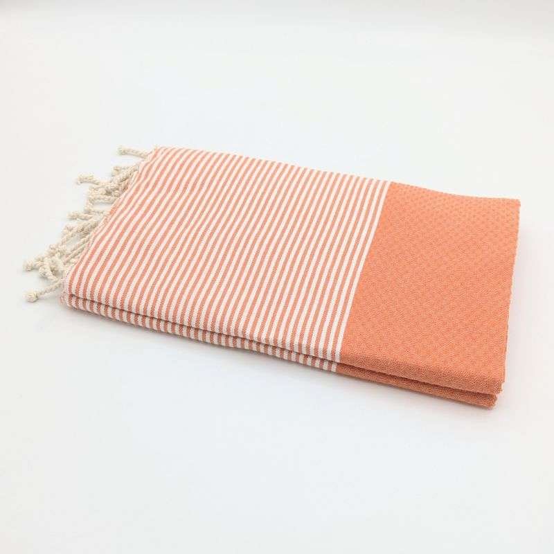 Hamamhandduk Fouta – Orange & Vitrandig Hamamhandduk Fouta – Orange & Vitrandig