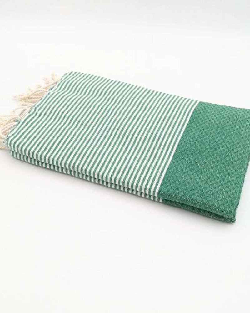 Hamamhandduk Fouta – Grön & Vitrandig Hamamhandduk Fouta – Grön & Vitrandig