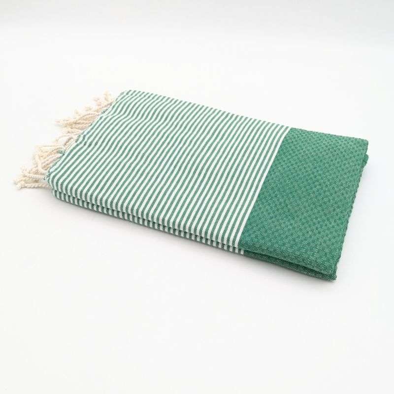 Hamamhandduk Fouta – Grön & Vitrandig Hamamhandduk Fouta – Grön & Vitrandig