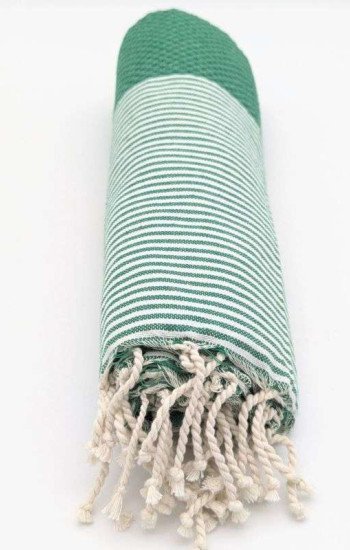 Hamamhandduk Fouta – Grön & Vitrandig Hamamhandduk Fouta – Grön & Vitrandig