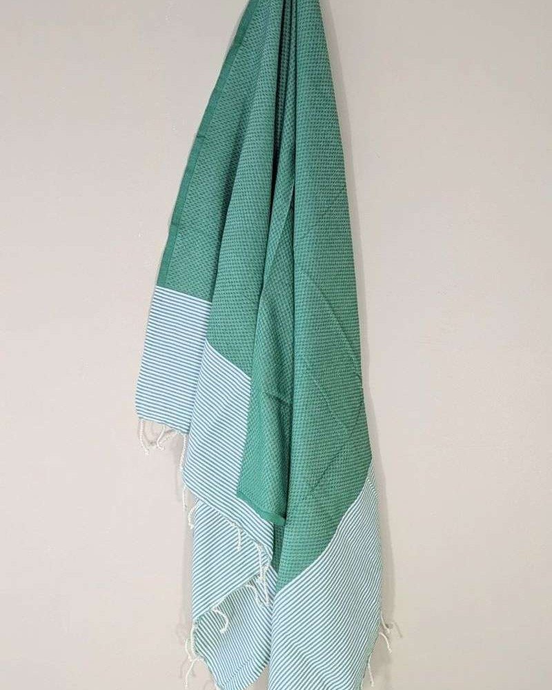 Hamamhandduk Fouta – Grön & Vitrandig Hamamhandduk Fouta – Grön & Vitrandig