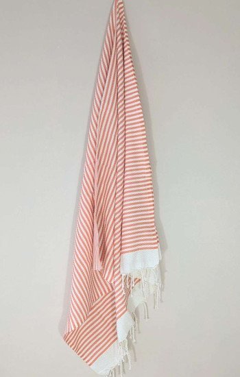 Orange-  Vit randig Hamamhandduk
