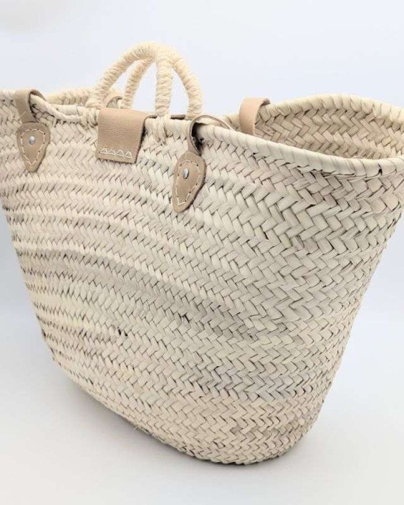 Strandväska Beigeläder palmblad -Mellan Strandväska Beigeläder palmblad -Mellan