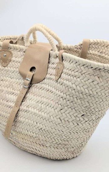 Strandväska Beigeläder palmblad -Mellan Strandväska Beigeläder palmblad -Mellan