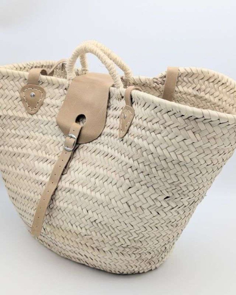 Strandväska Beigeläder palmblad -Mellan Strandväska Beigeläder palmblad -Mellan