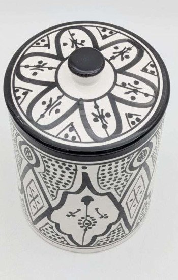 Stor Svartvit Keramikburk med Lock Stor Svartvit Keramikburk med Lock