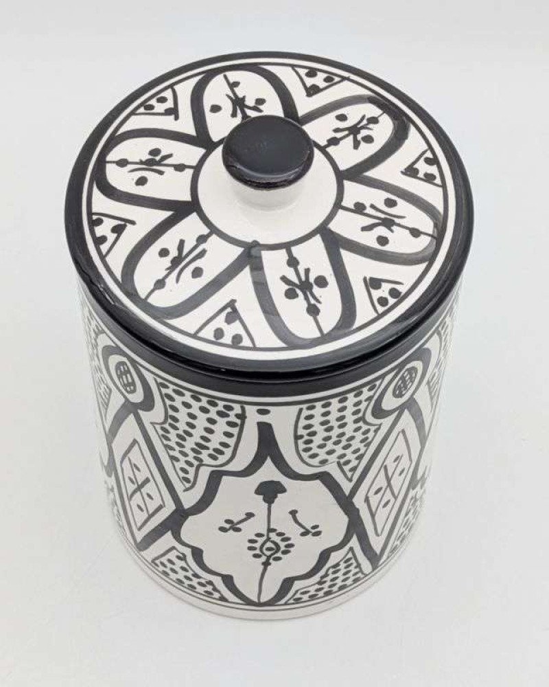 Stor Svartvit Keramikburk med Lock Stor Svartvit Keramikburk med Lock