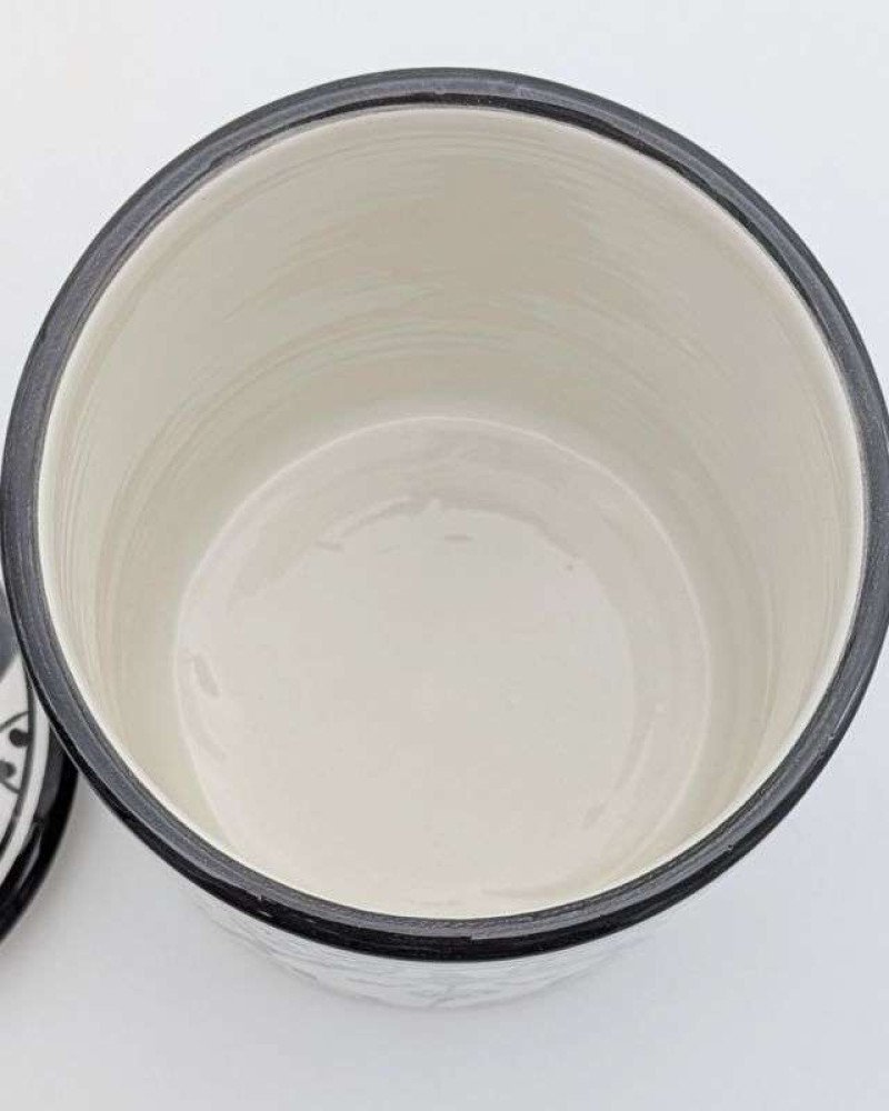 Stor Svartvit Keramikburk med Lock Stor Svartvit Keramikburk med Lock