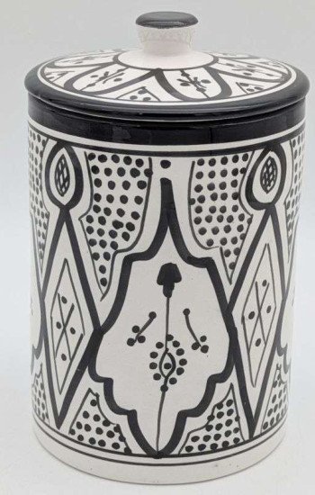 Stor Svartvit Keramikburk med Lock Stor Svartvit Keramikburk med Lock