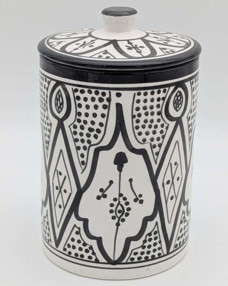 Stor Svartvit Keramikburk med Lock Stor Svartvit Keramikburk med Lock