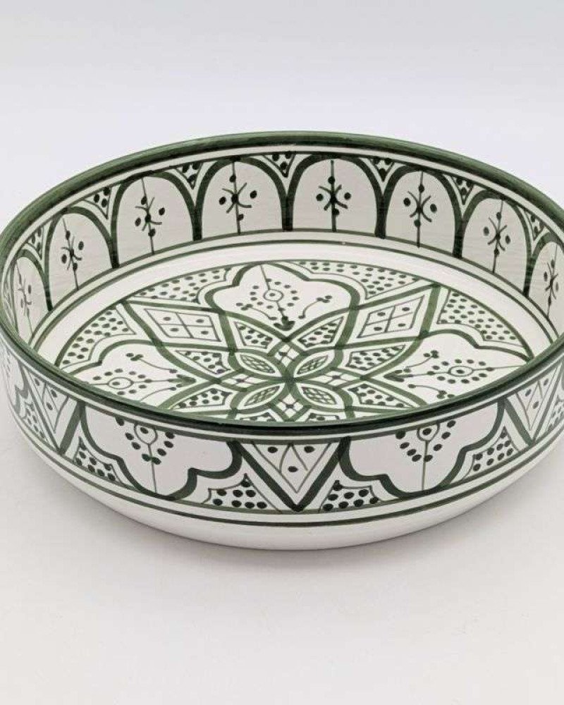 Handgjord grön och vit keramik skål - klassiskt mönster (grossist) Handgjord grön och vit keramik skål - klassiskt mönster (grossist)