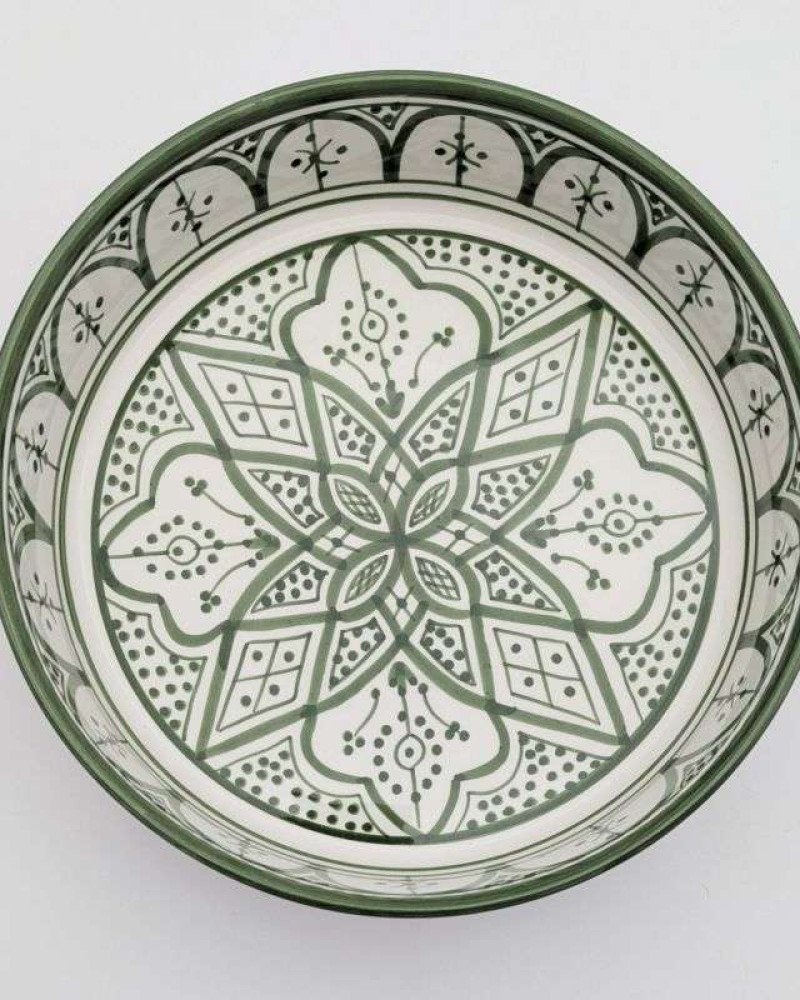 Handgjord grön och vit keramik skål - klassiskt mönster (grossist) Handgjord grön och vit keramik skål - klassiskt mönster (grossist)