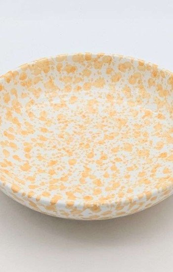 Handgjord Keramikskål med Stänkmönster - Gult Vitt Unikt Fat