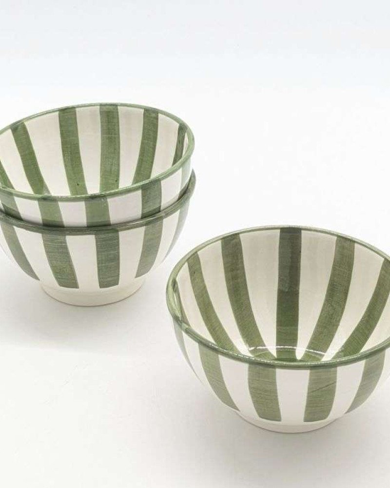 Keramik Skål Randig Grön -Ø12-16-18-20cm Keramik Skål Randig Grön -Ø12-16-18-20cm
