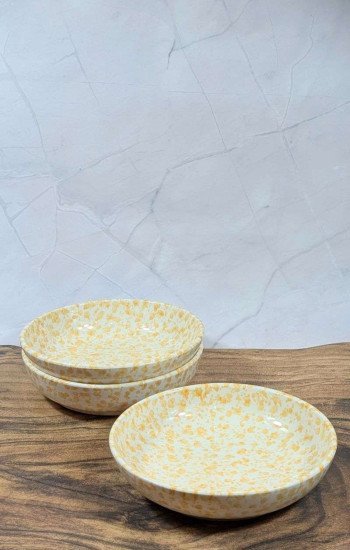 Handgjord Keramikskål med Stänkmönster - Gult Vitt Unikt Fat Handgjord Keramikskål med Stänkmönster - Gult Vitt Unikt Fat