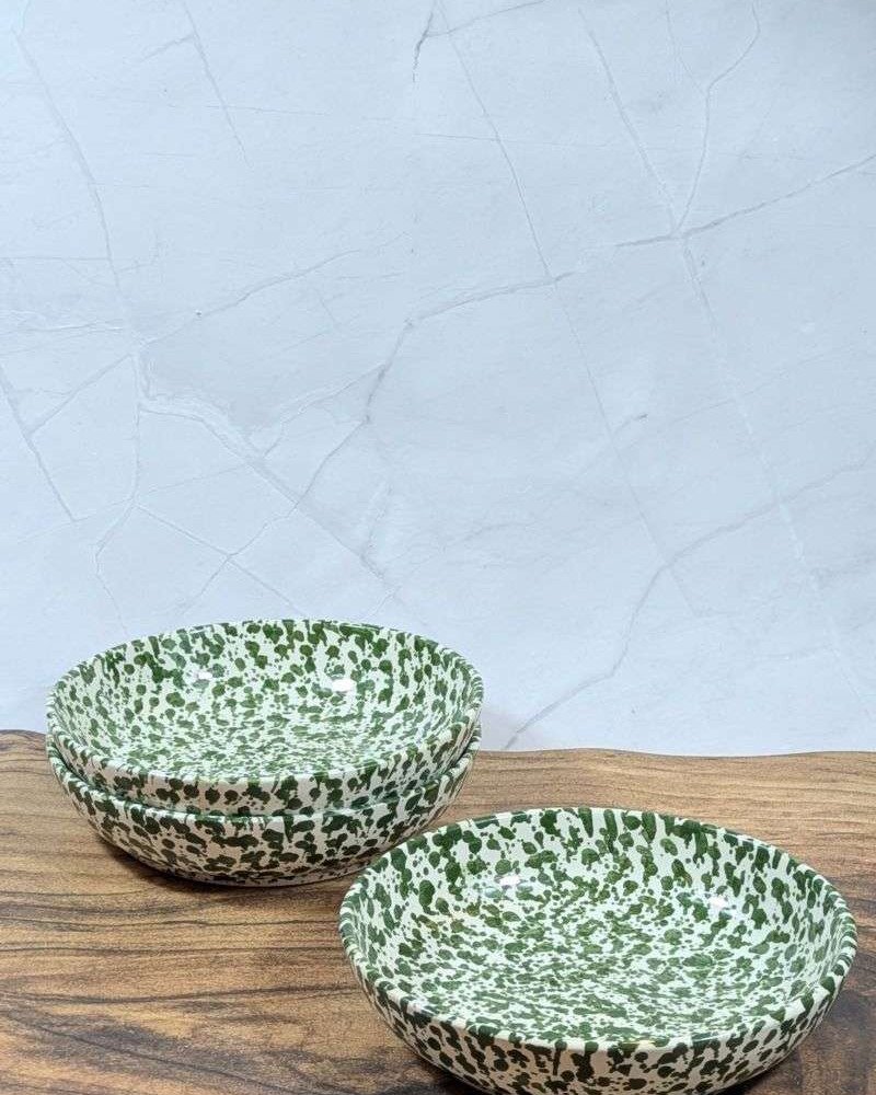 Handgjord Keramikskål med Stänkmönster - Grön Vitt Unikt Fat Handgjord Keramikskål med Stänkmönster - Grön Vitt Unikt Fat