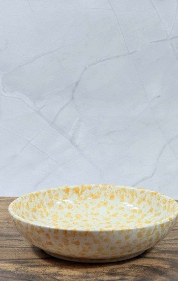 Handgjord Keramikskål med Stänkmönster - Gult Vitt Unikt Fat Handgjord Keramikskål med Stänkmönster - Gult Vitt Unikt Fat