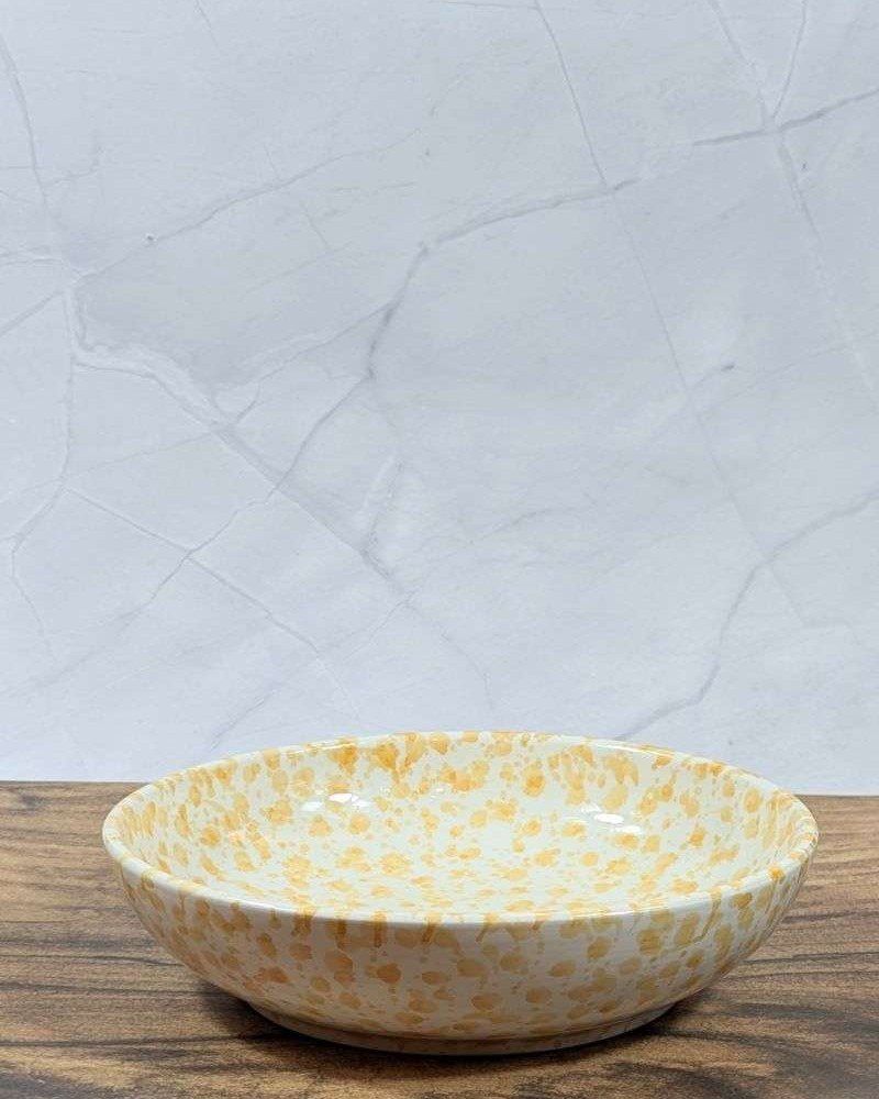 Handgjord Keramikskål med Stänkmönster - Gult Vitt Unikt Fat Handgjord Keramikskål med Stänkmönster - Gult Vitt Unikt Fat