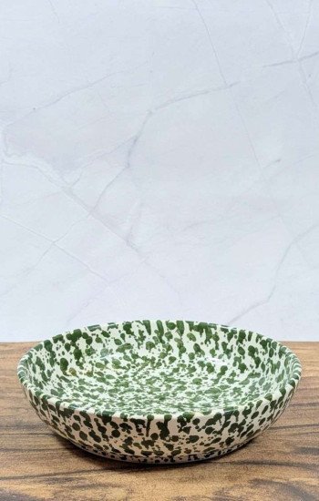 Handgjord Keramikskål med Stänkmönster - Grön Vitt Unikt Fat Handgjord Keramikskål med Stänkmönster - Grön Vitt Unikt Fat