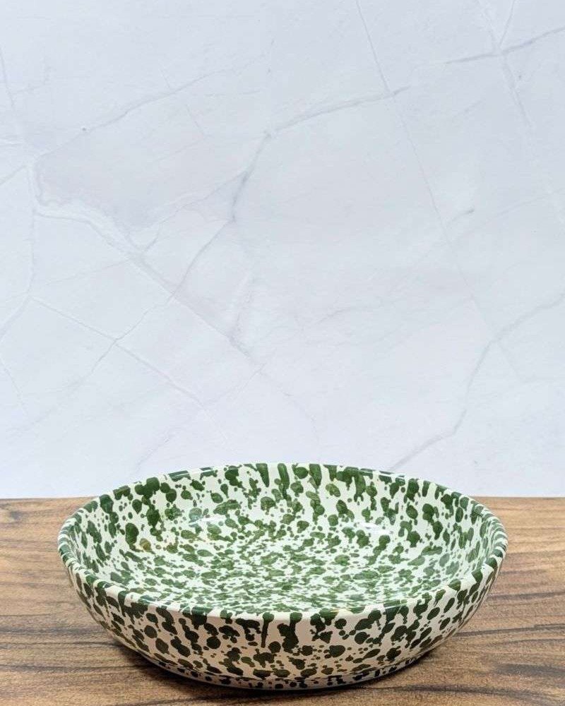 Handgjord Keramikskål med Stänkmönster - Grön Vitt Unikt Fat Handgjord Keramikskål med Stänkmönster - Grön Vitt Unikt Fat
