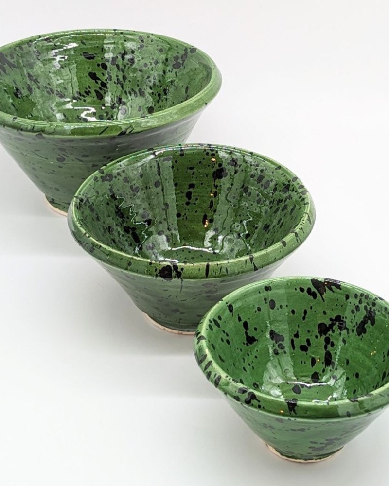 keramik skål prickig grön