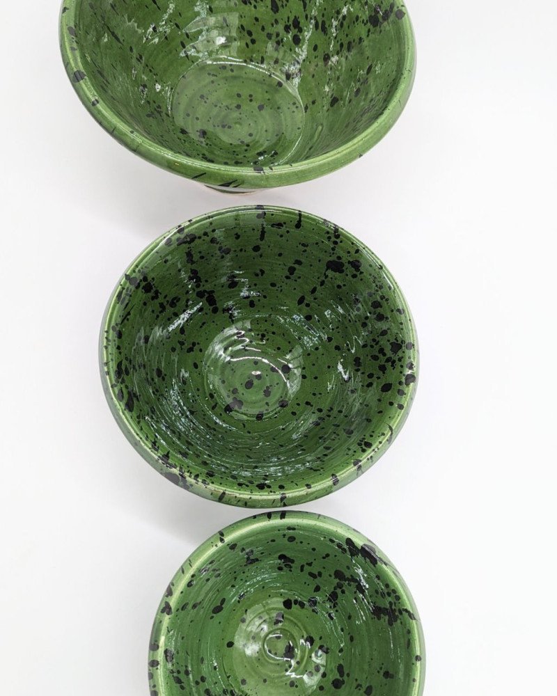 keramik skål prickig grön