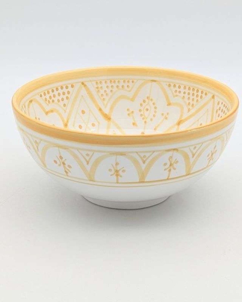 Handgjord gul och vit keramik skål - klassiskt mönster (grossist) Handgjord gul och vit keramik skål - klassiskt mönster (grossist)