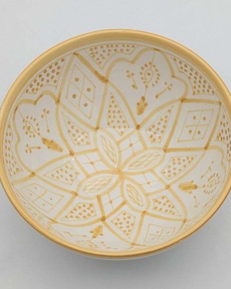 Handgjord gul och vit keramik skål - klassiskt mönster (grossist) Handgjord gul och vit keramik skål - klassiskt mönster (grossist)