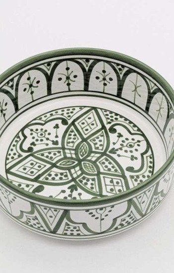 Handgjord grön och vit keramik skål - klassiskt mönster (grossist) Handgjord grön och vit keramik skål - klassiskt mönster (grossist)
