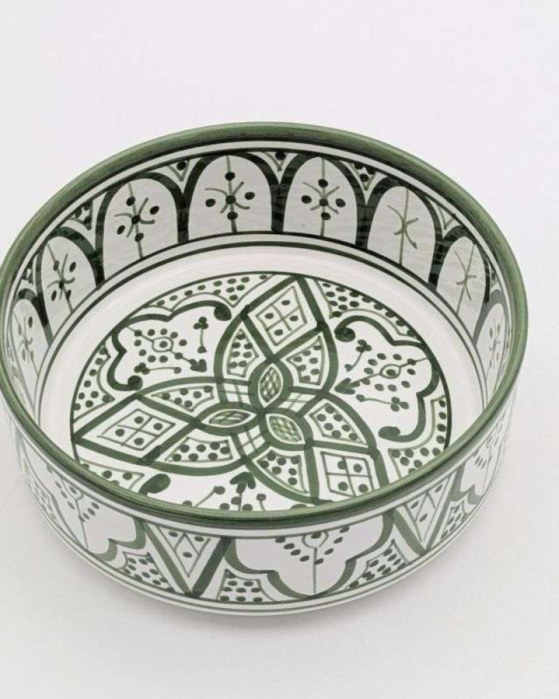 Handgjord grön och vit keramik skål - klassiskt mönster (grossist) Handgjord grön och vit keramik skål - klassiskt mönster (grossist)