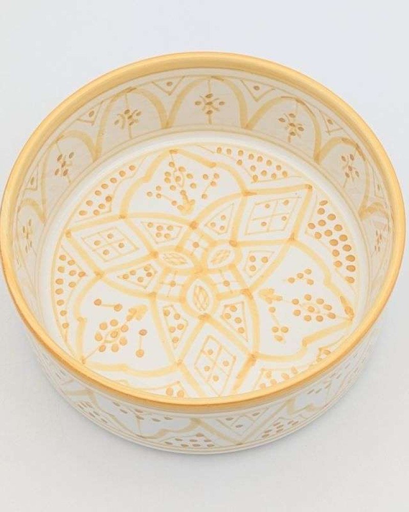 Handgjord gul och vit keramik skål - klassiskt mönster (grossist) Handgjord gul och vit keramik skål - klassiskt mönster (grossist)