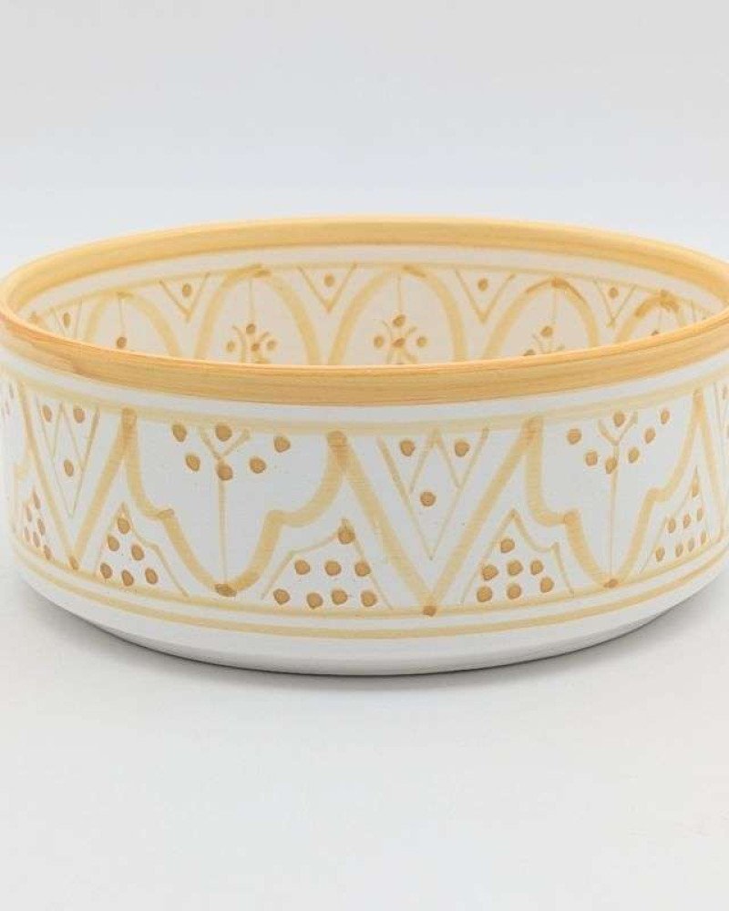 Handgjord gul och vit keramik skål - klassiskt mönster (grossist) Handgjord gul och vit keramik skål - klassiskt mönster (grossist)