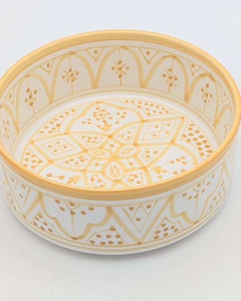 Handgjord gul och vit keramik skål - klassiskt mönster (grossist) Handgjord gul och vit keramik skål - klassiskt mönster (grossist)